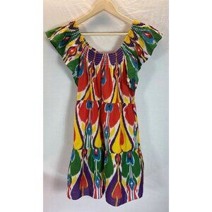 Uncle Frank Colorful Ikat Boho Geometric mini Dress Size S tiered flutter sleeve